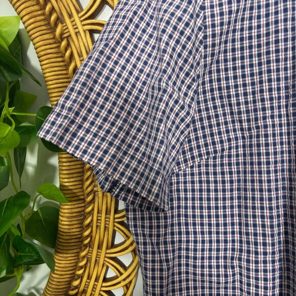 Vtg Red Blue Check Button Blouse Collared Short Sleeve Top L | True Summer - Picture 6 of 7